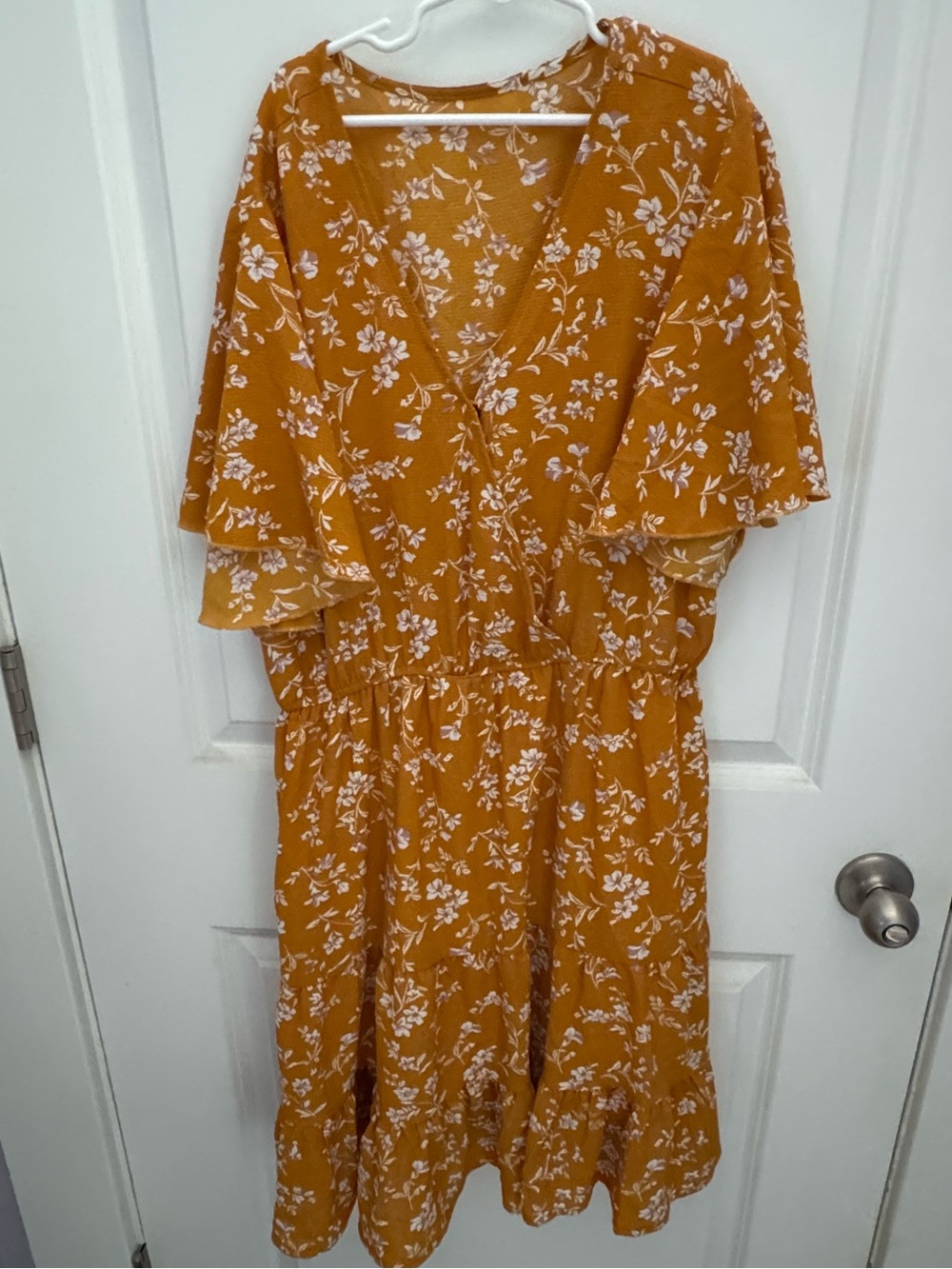 Mustard Floral V-Neck Women's Dress